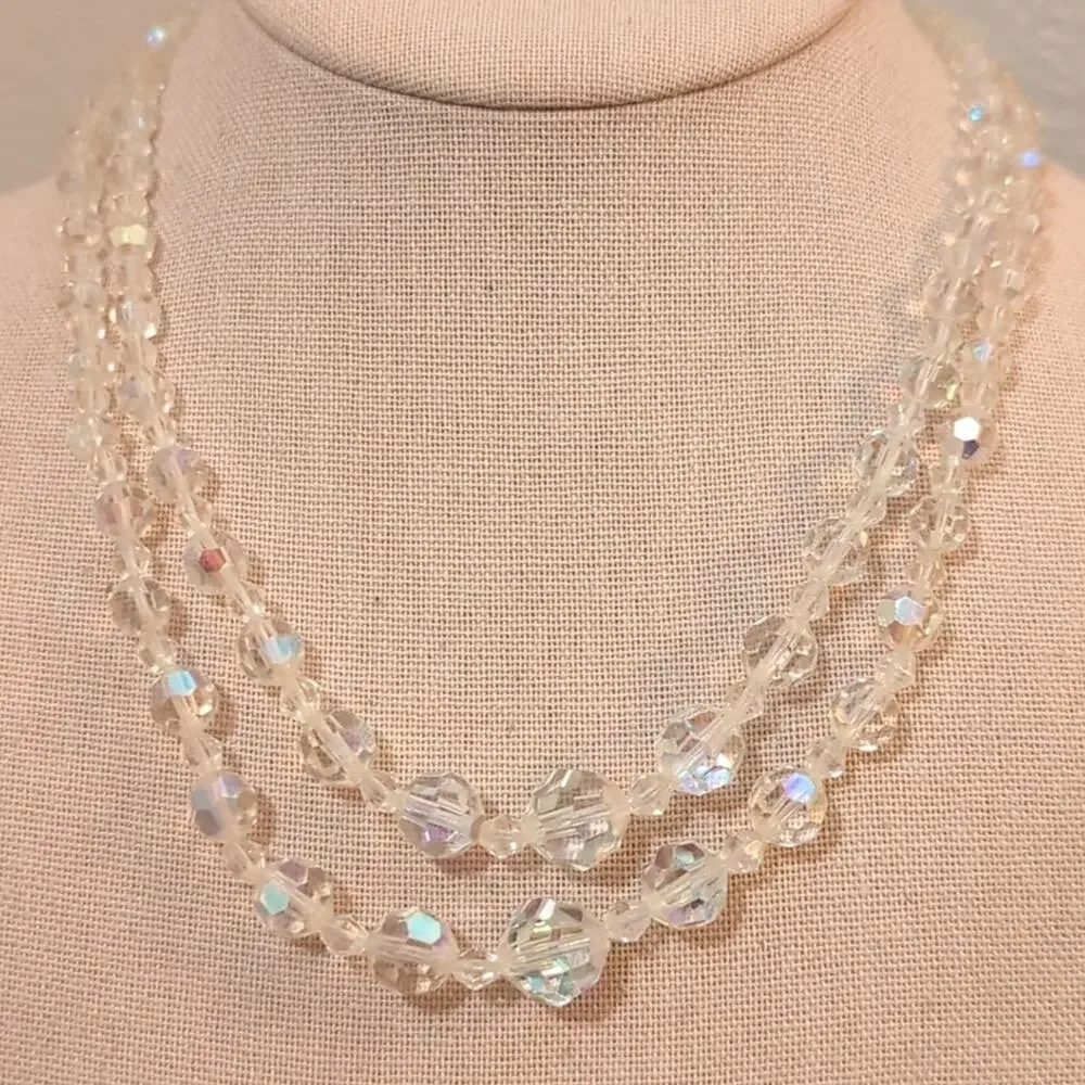 Vintage Two Strand Graduated AB Crystal Necklace
